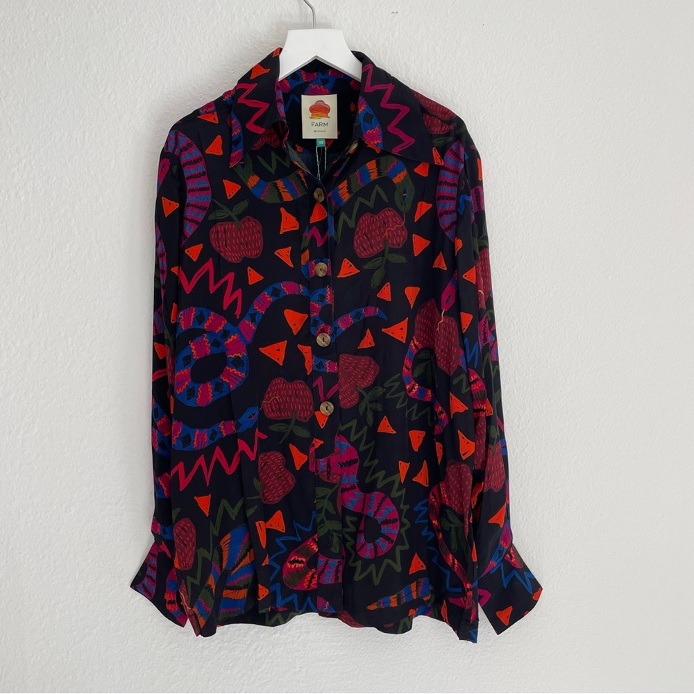 FARM RIO Snake Print Button Up Blouse